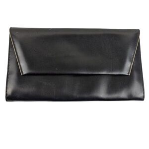 Jack George’s black leather envelope clutch with cream pipping